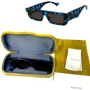 Gucci GG1331S Blue Tortoise Rectangle Sunglasses 54-16-145 Velvet Case Dust Bag